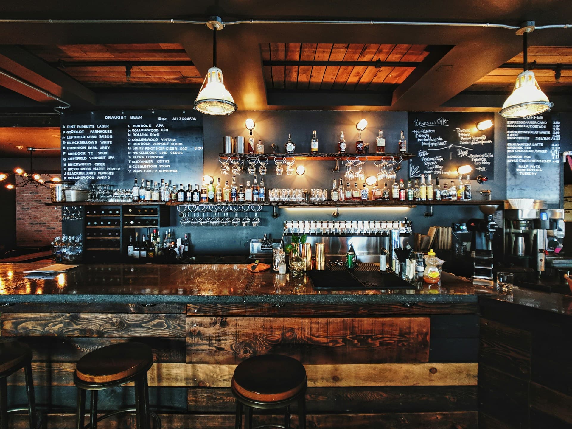 A modern, bright, empty bar