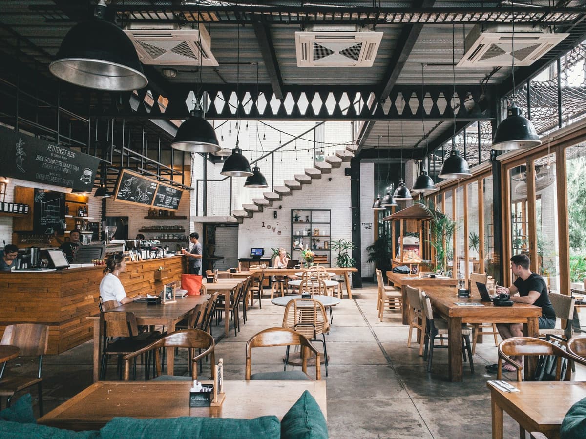 A modern, bright, empty restaurant